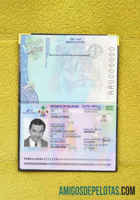 Foto do passaporte das Maldivas exemplo